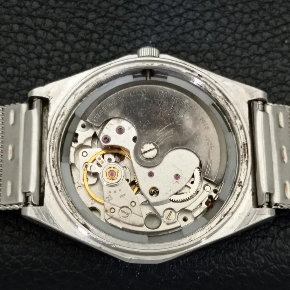 Vintage 1981 Citizen Automatic Mens Silver Watch W/daydate & Blue accents